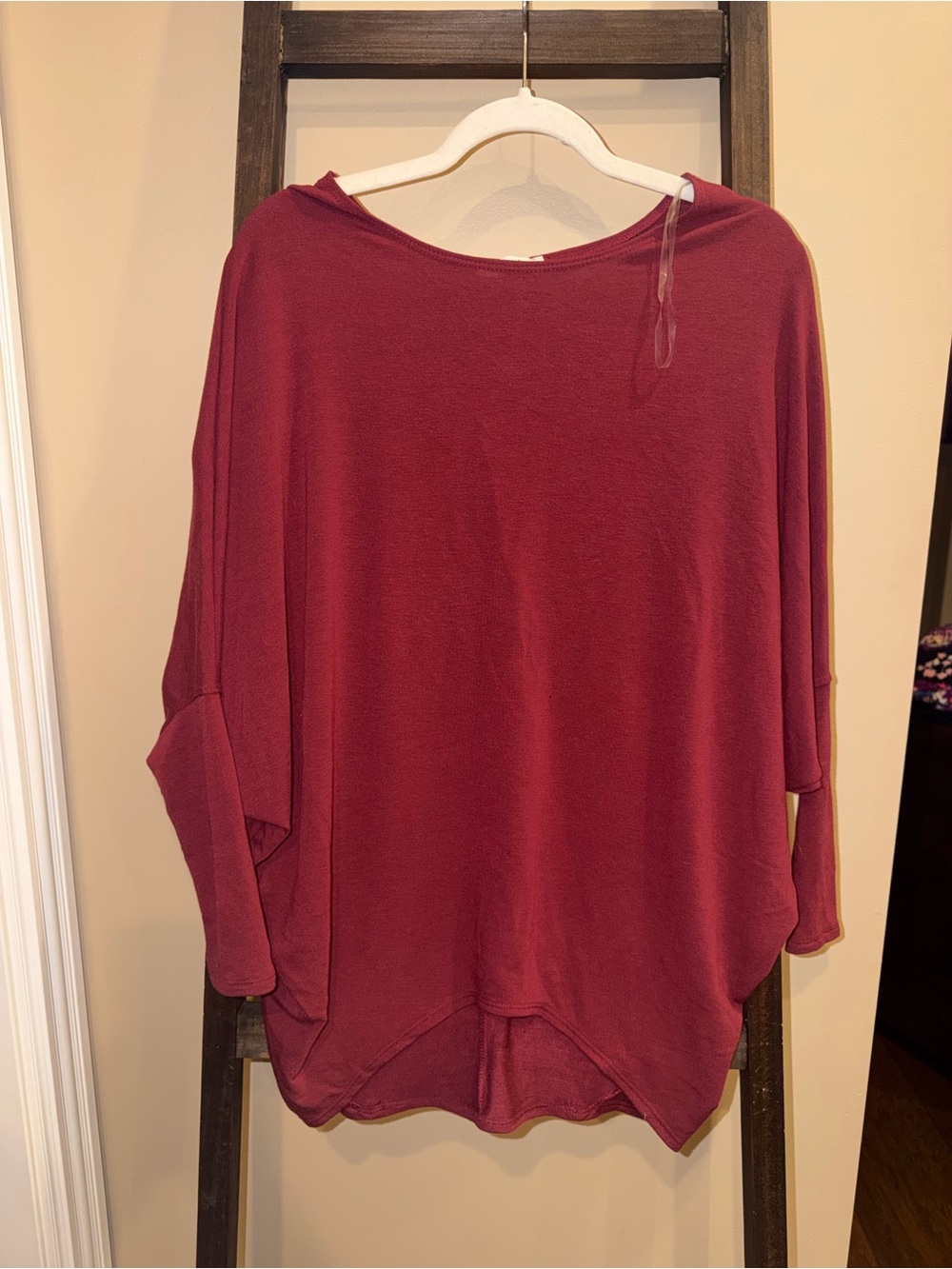 Relaxed Long Sleeve Top in Wine Red